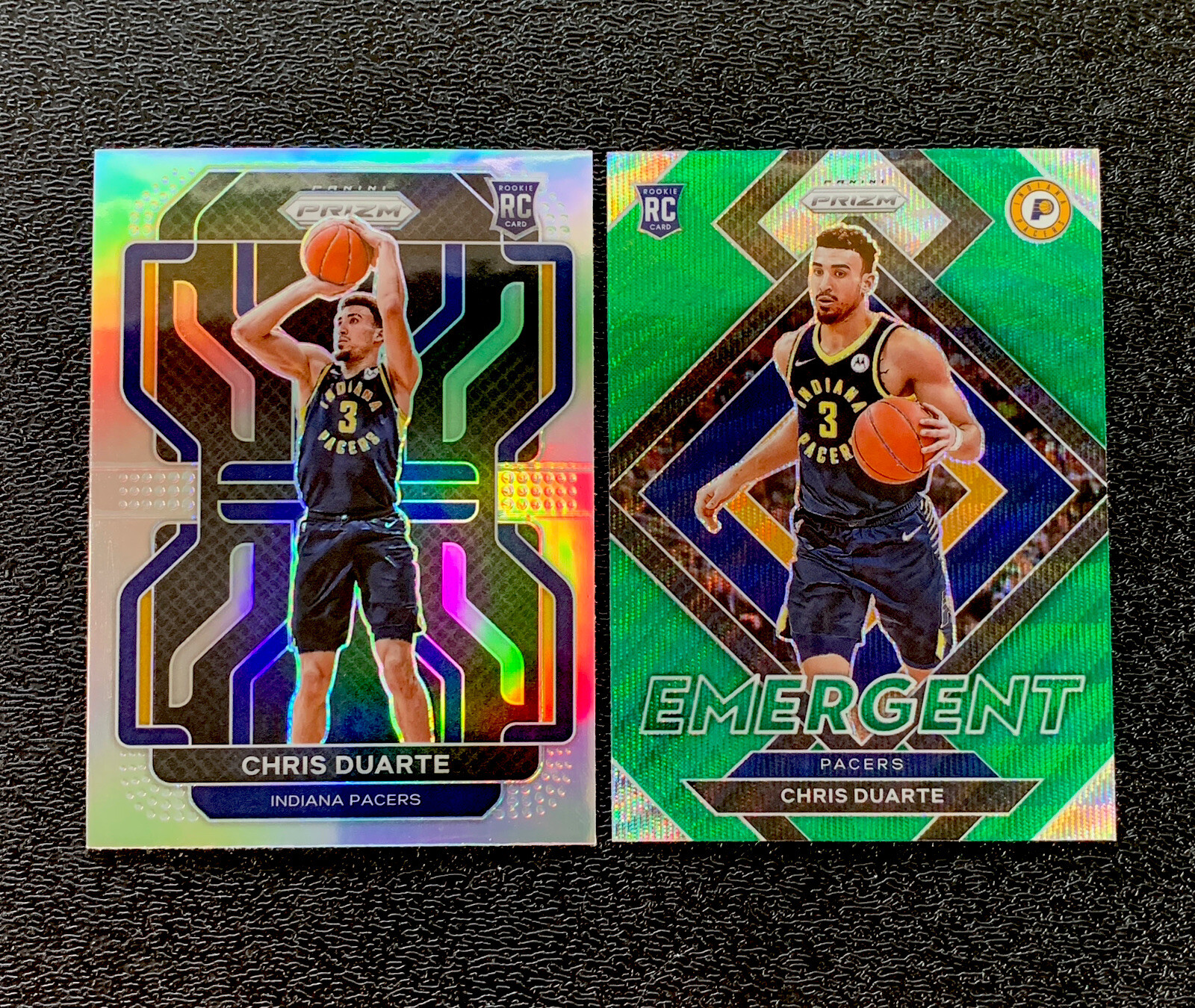 2021-22 Prizm Chris Duarte Silver Prizm Rookie RC #315 & Green Wave Insert #14