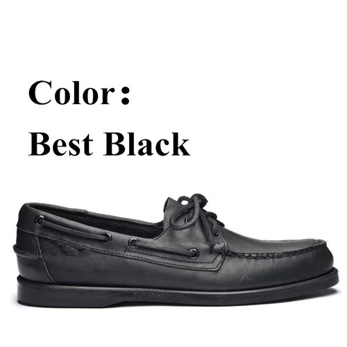 Men Genuine Leather Classic Boat Shoes Navy Blue Flats Loafer Casual Board Boots - Picture 26 of 54