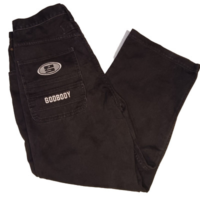 GodBody Men's Jeans Size 36x44 Black Denim Y2K Urban Skateboarding Hip Hop