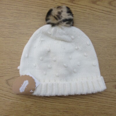 Mud Pie Baby Girl's Ivory Puff Knit Hat 2T-5T B40
