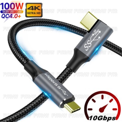 USB C Elbow10Gbps Cable USB3.2 Gen2 Type C 4K 100W Fast Charging For iPhone15
