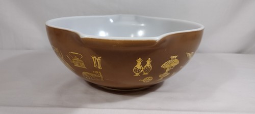2 Early American Pyrex Cinderella Bowls 444 4 Qt & 441 1.5 Pt Brown & Gold - Picture 3 of 22
