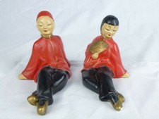 chalkware figurines turquoise Pair of Vintage Chalkware Asian Figural Statues in Turquoise Glaze — listing 4