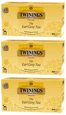 3 TWININGS EARL GREY Tea Refreshing & Citrusy Flavor 25 Teabags Boxes
