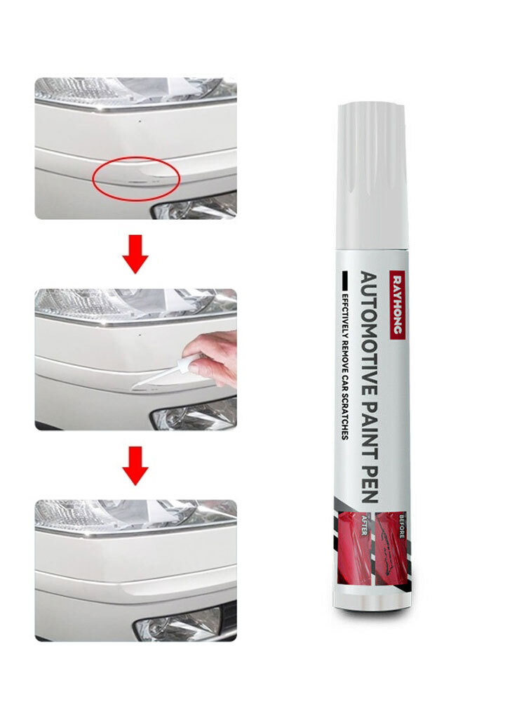 Universal White Car Scratch Repair Paint Pen with Clear Remover Tool for Touch-Up and Scratch Removal