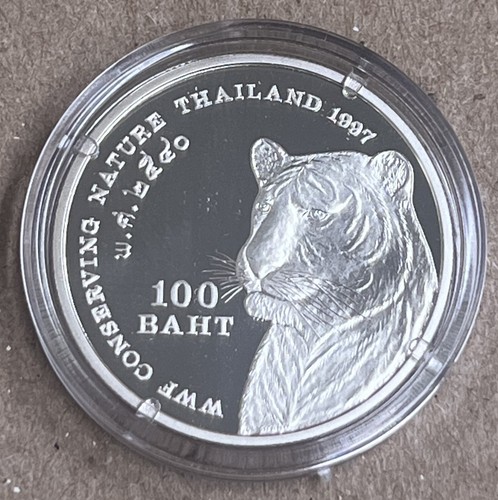 1997  THAILAND 100 Baht 15g .925f Silver  TIGER WWF King Rama IX 4