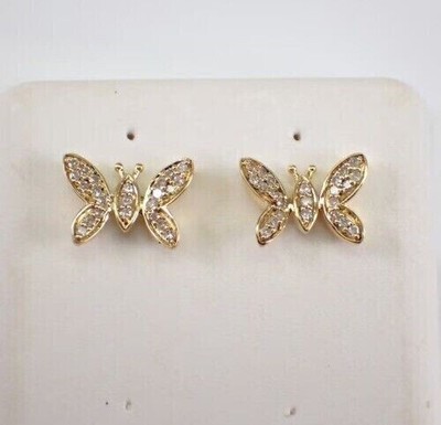 Round Cut Simulated Diamond Butterfly Stud Earrings In 14k Yellow Gold Plated