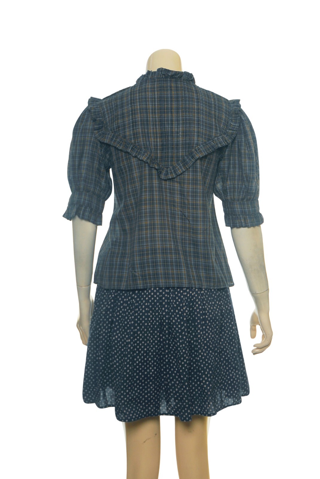 Doen Top In French Plaid Navy XS 2 Women's Casual Short Sleeve Blouse NEW 35663 image 3