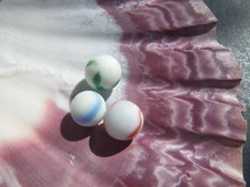 Sea Glass, Three Vintage Marbles, Opaque White with Green, Orange and Blue swirl