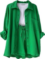 Women's Summer 2 Piece Outfit Sets Oversized Blouse Drawstring Shorts Sweatsuit