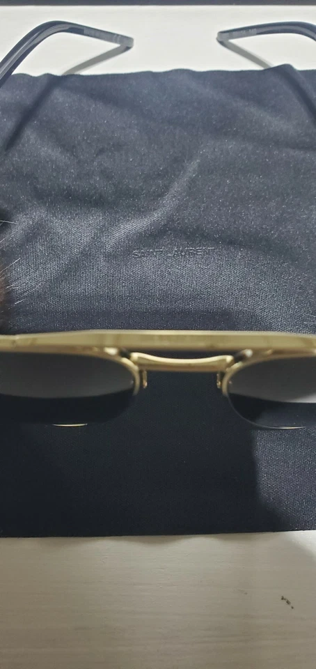 Nuevo RARO Genuino SAINT LAURENT Piel de Visón CLÁSICO 11 ESCUDOS Gafas de Sol Aviador BL Foto 2 de 4