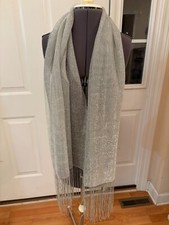 Silver Metallic Gray Womens Scarf Long Fringe 22" Wide 56" Long