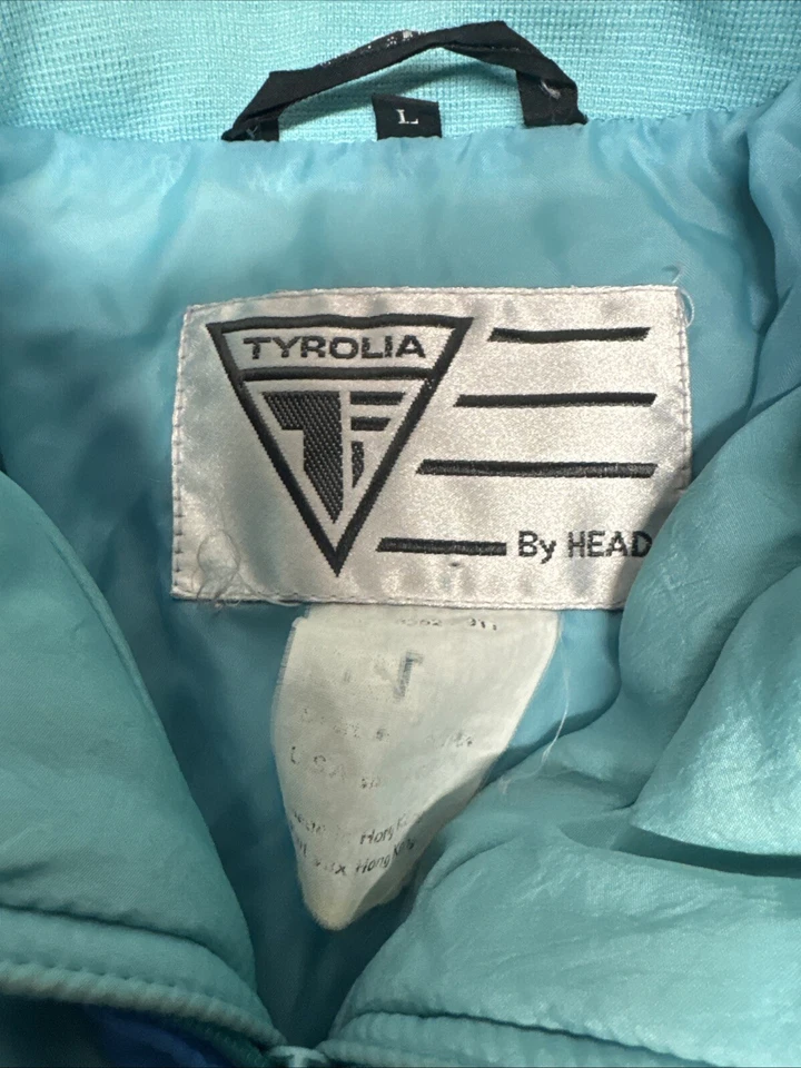 Chaqueta de esquí vintage TYROLIA by Head nieve invierno azul neón verde acolchado para hombre L Foto 4 de 4