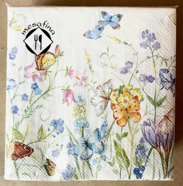 Mesafina 40 Cocktail Beverage Paper Napkins Butterfly Garden Wildflower