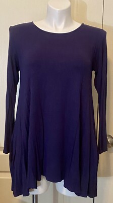 Riah Fashion Womens 1X Navy Blue Rayon Knit Tunic Dress L/S Sleeve Top |  eBay