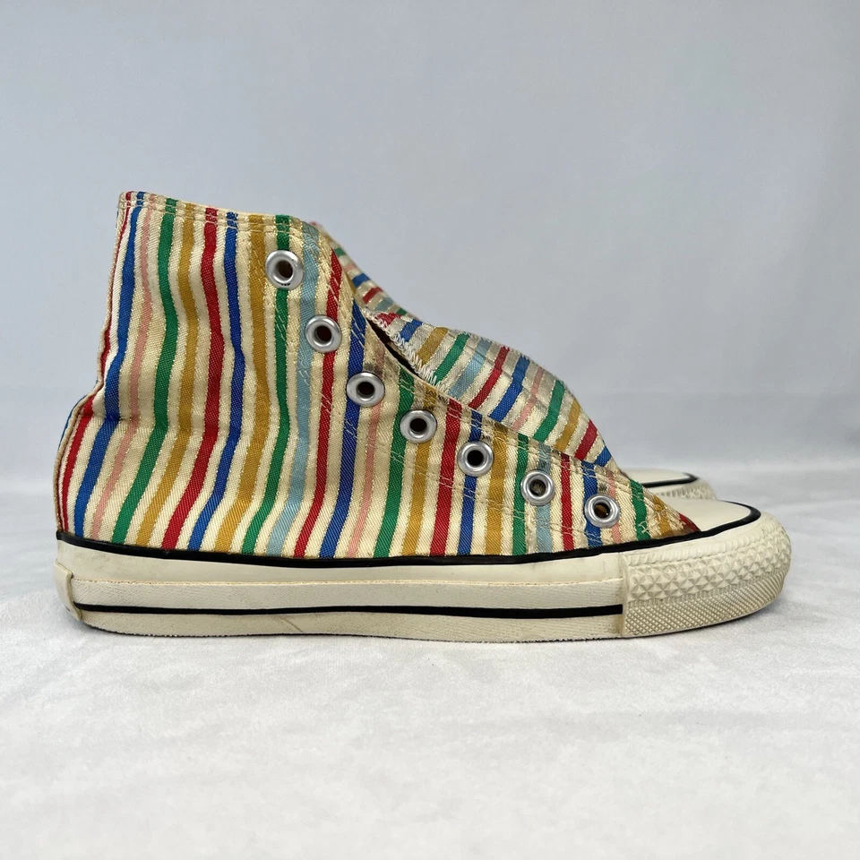 1980s Candy-Stripe and Gold Lurex Thread Converse Made in USA Vintage, size 5 - Image 3 of 4