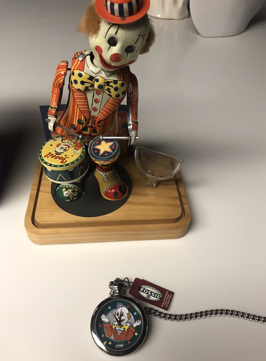 FOSSIL Limited Edition Circus Clown Wind-Up Tin Toy & Pocket FOSSIL Limited Edition Circus Clown Wind-Up Tin Toy & Pocket