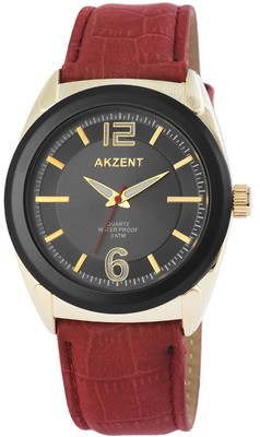 Akzent Men S Watch Black Brown Gold Leather Analogue Quartz W Ss Ebay