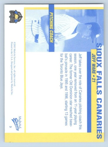 Jeff Ware 2003 MultiAd Sioux Falls Canaries - Picture 2 of 2