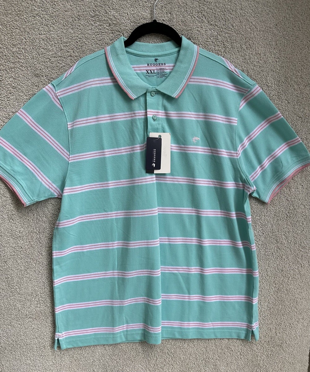 Ruggers Golf Polo Mens 2XL Seafoam Green Pink Striped NWT Rugby
