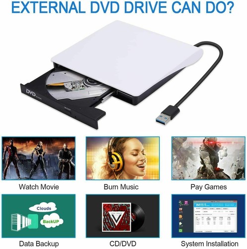 Slim External Drive USB 3.0 Disc Player CD DVD Burner Writer For Laptop PC Mac - Picture 5 of 14