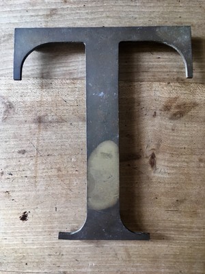 Brass Letter T Large 6” Typeface Alphabet Font Antique Vintage Reclaimed Item