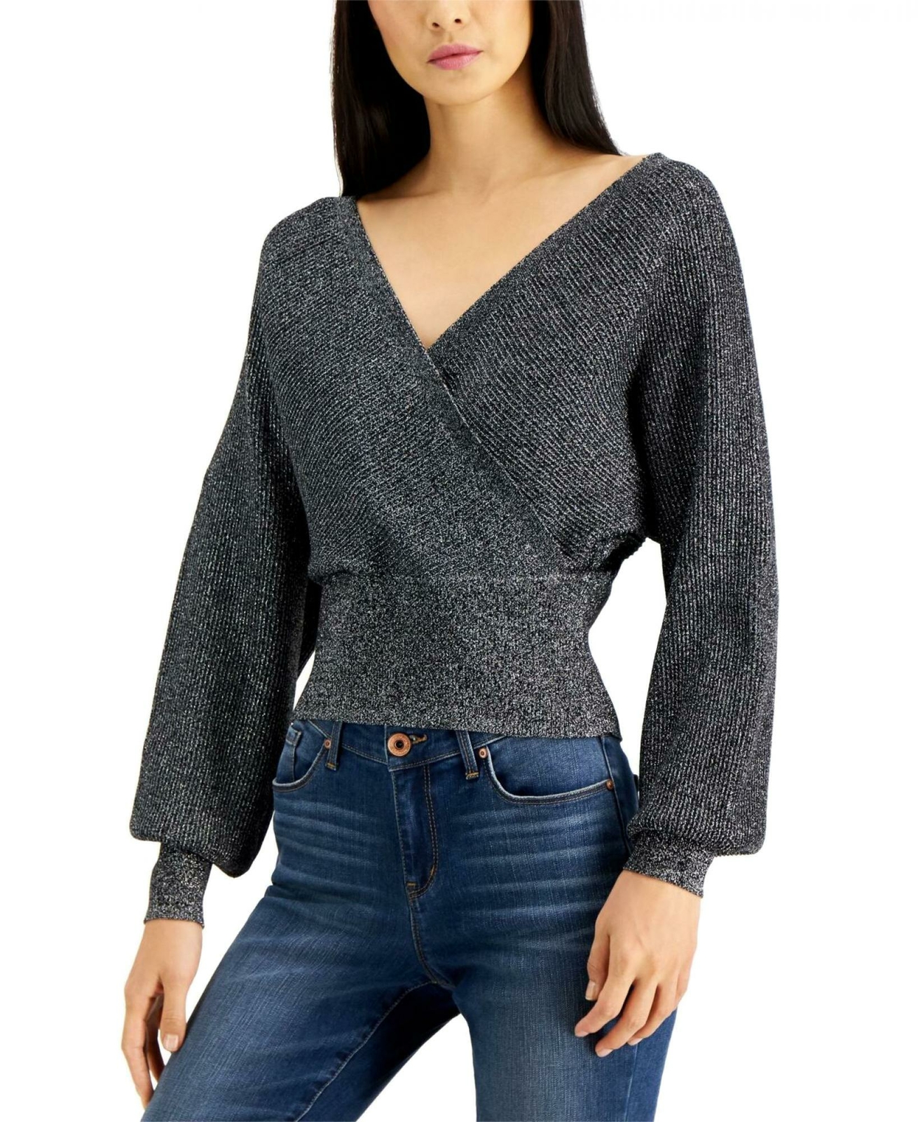 Surplice Metallic Sweater. 100111718 