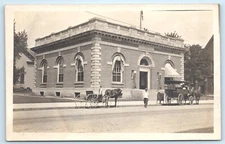 POSTCARD RPPC US Post Office Michigan Carriages Horses Girl on Street