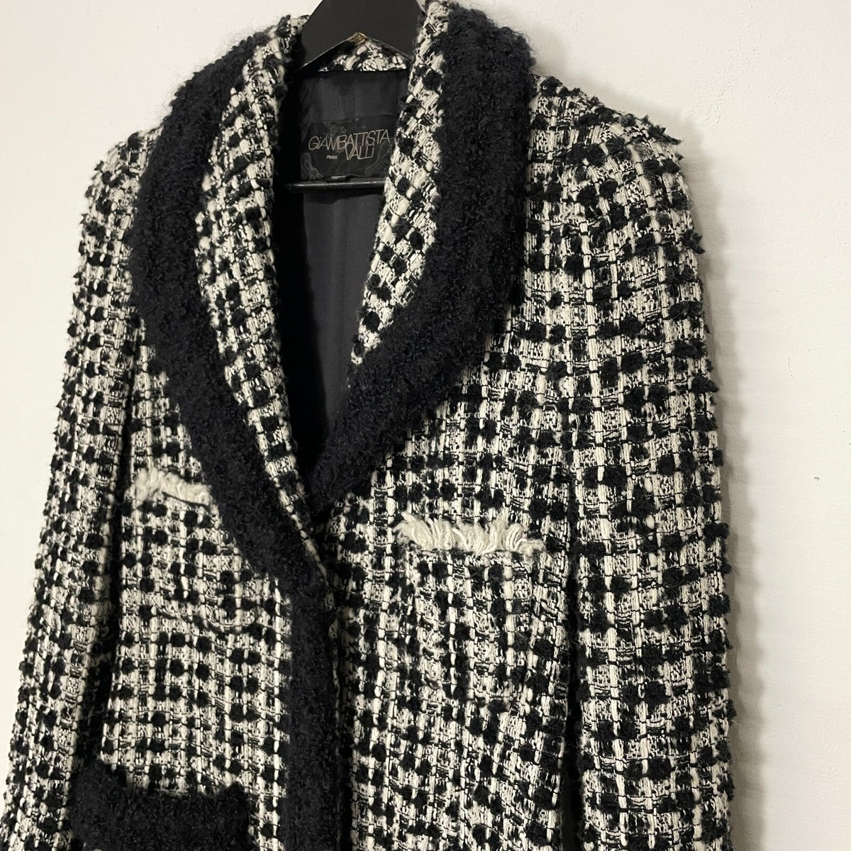 Giambattista Valli Boucle Tweed Wool Long Coat Jacket Size 46 L