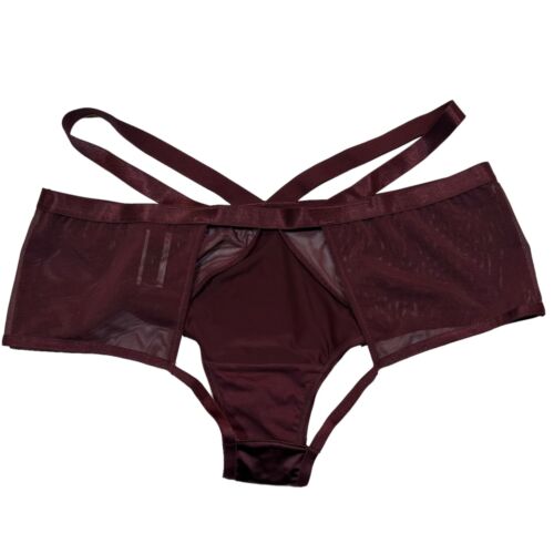NWT TORRID Thong Tanga Pantie Sz 0X-4X Burgundy Silky Sheer Mesh - Picture 2 of 6