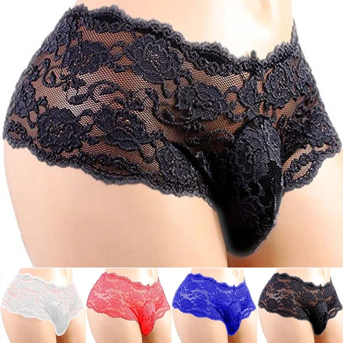 Mens Lace Thong Sexy Sissy Pouch Panties G-String Maid Underwear Briefs Lingerie