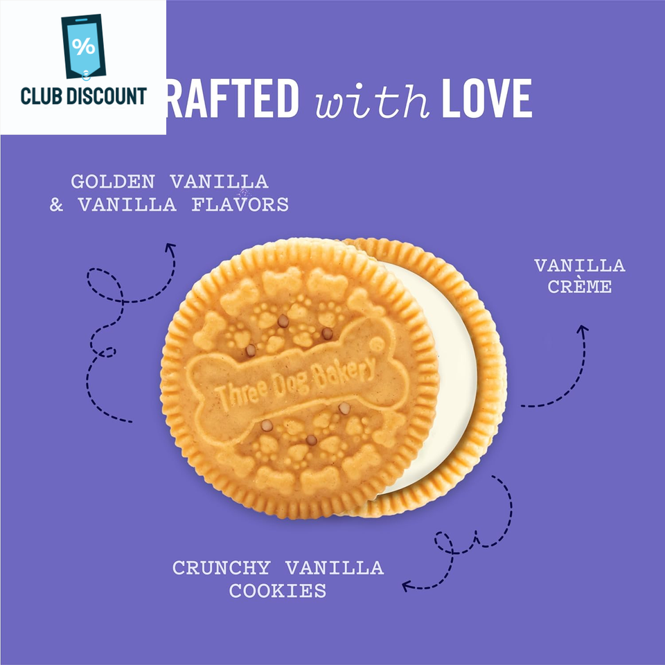 Three Dog Bakery Lick'n Crunch Sandwich Cookies Premium Dog Treats with