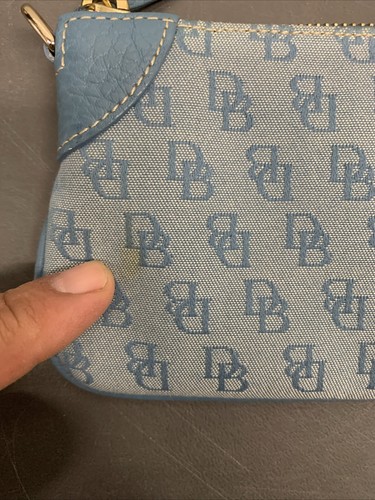 Dooney & Bourke Teal Canvas With Leather Trim Wristlet Wallet Change Purse - Picture 15 of 15