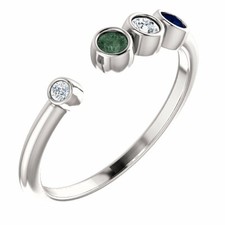 Open End Family Ring Sterling Silver 1-6 Round Birthstones Mothers Day Ring