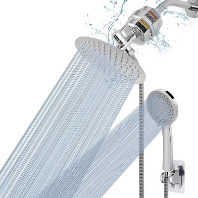 #ad Filtered Shower Head High Pressure 8″Round Rain Shower and 5 Settings Handheld $53.99