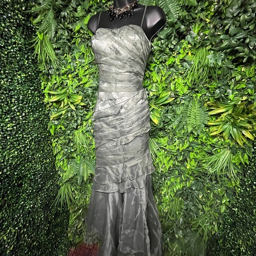 MARIA BONITA Kleid Damen mittelgrau Plisseekleid Pailletten formell Meerjungfrauensaum 1045