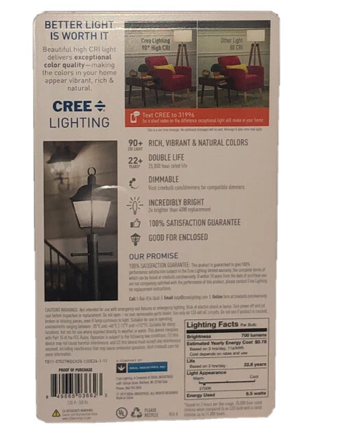 Cree Lighting B11 Candelabra Clear Glass Filament Post LED Light 75W Equivalent - Image 2 of 4