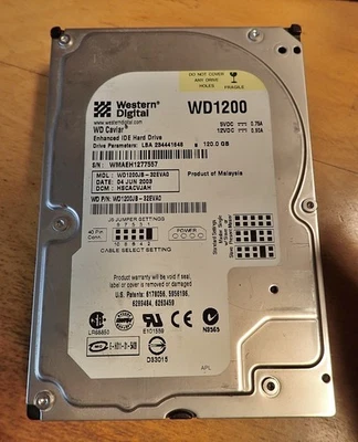 Western Digital WD Caviar 120GB Internal IDE HD WD1200JB HDD works great Zeroed - Image 1 of 2