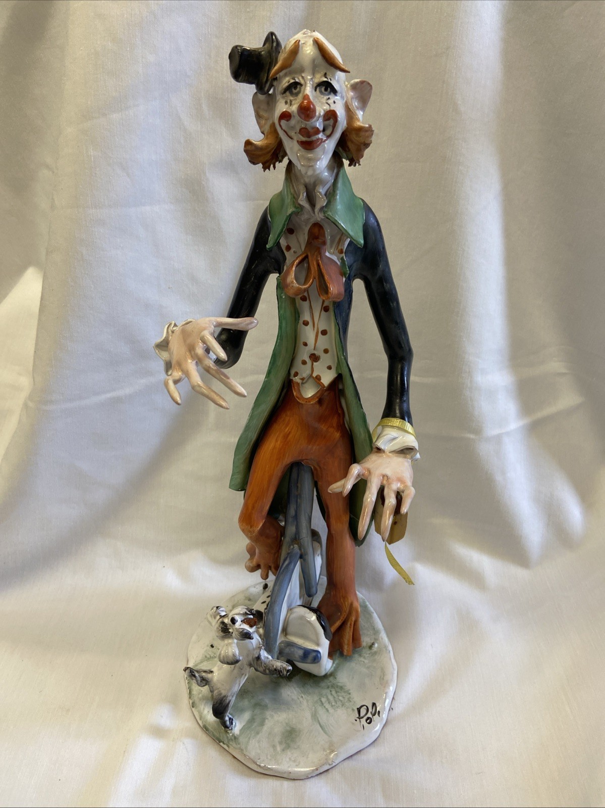 Vintage Italian Ceramic Clown Figurine Signed Pol 1981 T Ceramiche Italy ~ 15.5”