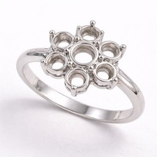 925 Silver Semi Mount Floral Cluster DIY Round Gemstone Setting Ring Jewelry