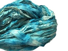 Recycled Sari Silk Ribbon Yarn Teal Fantastic Tie Dye multi 50g