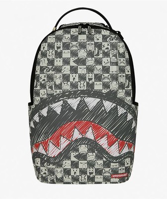 Sprayground Emote Checkered Backpack New Black Bookbag Travel School Bag