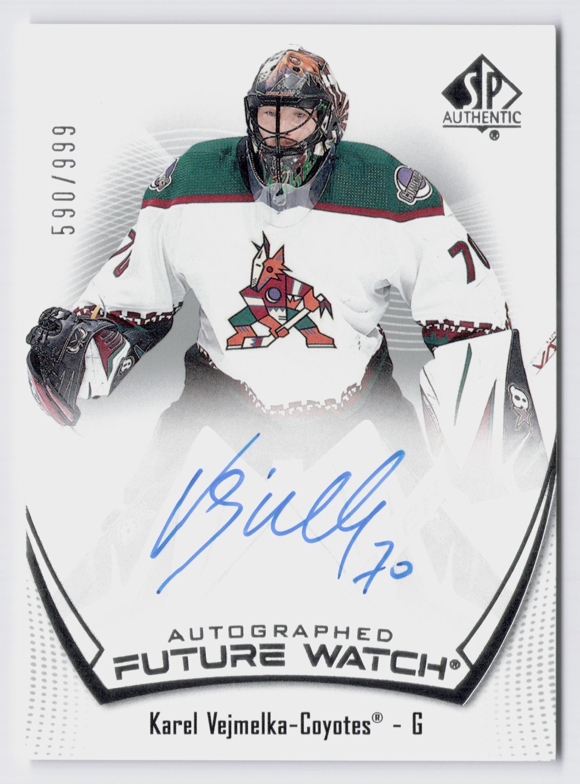 2021-22 SP Authentic Future Watch Auto Karel Vejmelka #170 (RC) /999 COYOTES