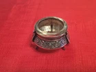 VINTAGE ANTIQUE RUSSIAN SILVER OPEN SALT STAMPED ON SIDE WITH CLEAR GLASS LINER