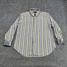 Robert Graham Shirt Mens XL Multicolor Striped Long Sleeve Button Up Flip Cuff