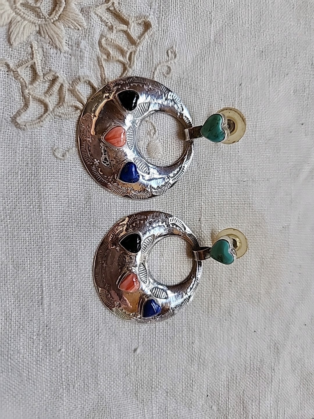 NATIVE AMERICAN Look MULTI GEMSTONE LARGE  Pierce… - image 2