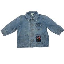 Vtg Sesame Street General Store Elmo Denim Chore Jacket Blue Kids 3T 90s Patch