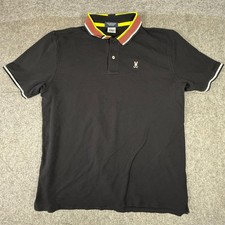 Psycho Bunny Polo Shirt Mens 8 Black Striped Collar Short Sleeve Pima Cotton