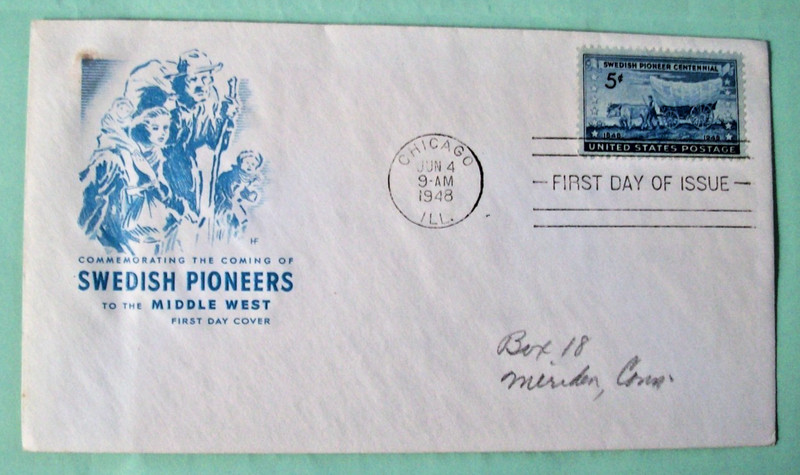 US 5c 1948 FDC, Swedish Pioneer Centennial, HF