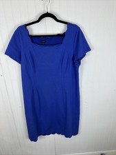 TALBOTS Womens Blue Scalloped Trimmed Cap Sleeve Knit  Sheath Dress Size 16